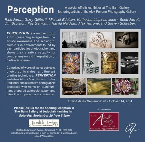 Poster for photography exhibit at the barn gallery at Jedediah Hawkins Inn