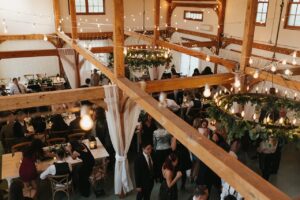 View from the loft of Emily and Zack's reception in the barn at Jedediah Hawkins Inn